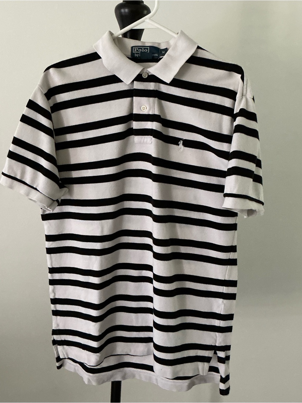 Vintage Polo Ralph Lauren Men’s Striped Polo Shirt – Medium – Black & White
